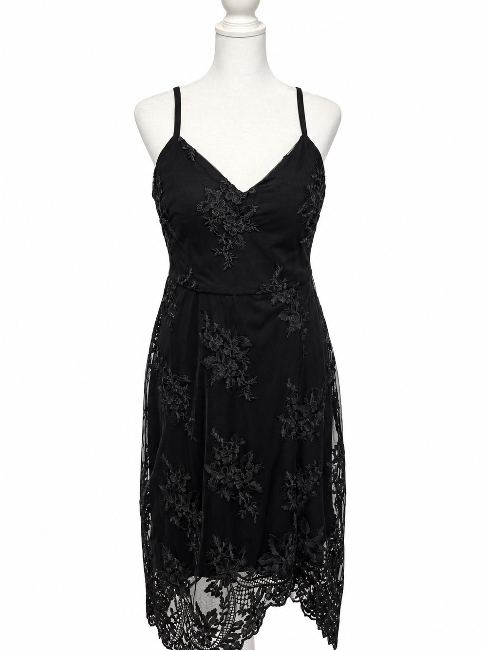 NWT Women’s 8 Black Lace Bodycon Mini Dress Spaghetti Strap Cocktail Party